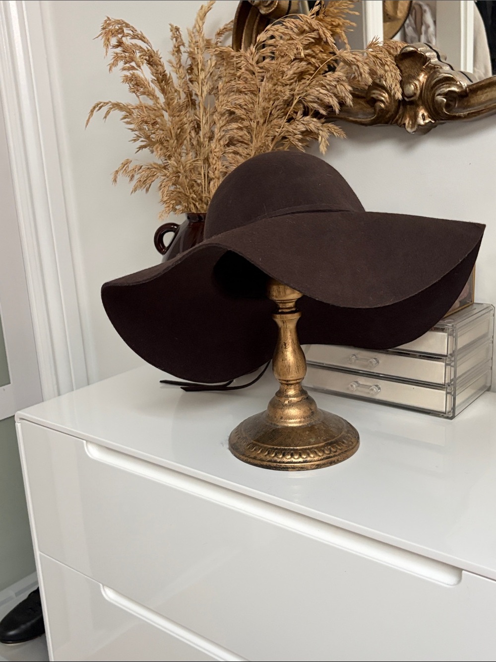 Wide-Brim Wool Floppy Hat in Dark Brown